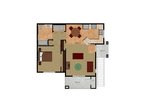 1 Bedroom 1 Bathroom Floor Plan